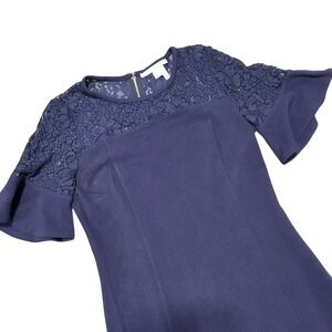 Draper James‎ Navy Blue Lace Top Flutter Sleeve Dress - Women's Size Small S